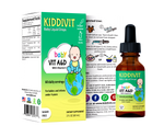 Kiddivit Baby Vitamin A&D with vitamin E for babies and infants under 4 years. Comes in 2 FL OZ glass bottle with 60 daily servings. It is sugar free, made in USA, cGMP, gluten free, and vegetarian friendly. (Espanol) Kiddivit Baby Vitamina A&D con vitamina E para bebés y lactantes menores de 4 años. Viene en botella de vidrio de 2 FL OZ con 60 porciones diarias. Es sin azúcar, fabricado en EE. UU., CGMP, sin gluten y apto para vegetarianos.