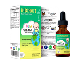 Kiddivit Baby Vitamin A&D with vitamin E for babies and infants under 4 years. Comes in 2 FL OZ glass bottle with 60 daily servings. It is sugar free, made in USA, cGMP, gluten free, and vegetarian friendly. (Espanol) Kiddivit Baby Vitamina A&D con vitamina E para bebés y lactantes menores de 4 años. Viene en botella de vidrio de 2 FL OZ con 60 porciones diarias. Es sin azúcar, fabricado en EE. UU., CGMP, sin gluten y apto para vegetarianos.