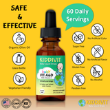 Kiddivit Baby Vitamin A&D with vitamin E for babies and infants under 4 years. Comes in 2 FL OZ glass bottle with 60 daily servings. It is sugar free, made in USA, cGMP, gluten free, and vegetarian friendly. (Espanol) Kiddivit Baby Vitamina A&D con vitamina E para bebés y lactantes menores de 4 años. Viene en botella de vidrio de 2 FL OZ con 60 porciones diarias. Es sin azúcar, fabricado en EE. UU., CGMP, sin gluten y apto para vegetarianos.